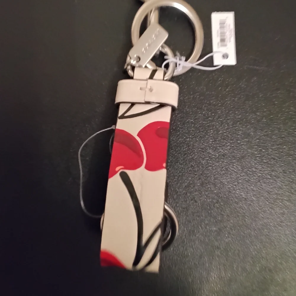 Coach Cherry Print Keychain with Silver Hardware NWT